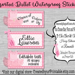 Custom Ballet Waterproof labels Dishwasher safe School labels Kid&#39;s Labels name stickers Ballerina Daycare Sticker camp name tags decals