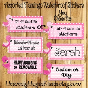 Flamingo Dishwasher safe and Waterproof Kid&#39;s Labels Flamingo name stickers Daycare labels School label personalized sippy cup label sticker