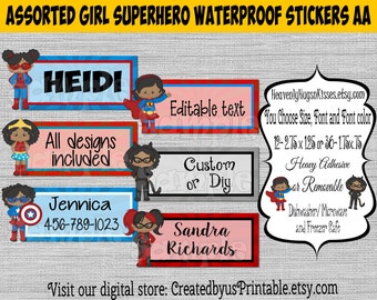 School supply labels Girl Superhero Dishwasher safe and Waterproof Kid's Labels name stickers Daycare Stickers name tags This belongs to AA