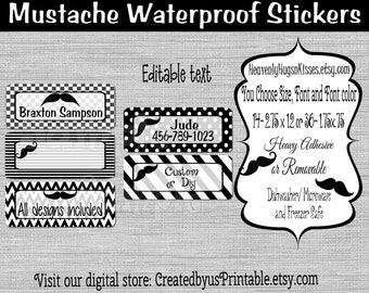 Waterproof Mustache labels Dishwasher safe Boy School labels Kid's Labels name stickers Daycare Sticker name tags This belongs to stickers