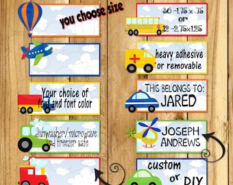 Transportation Dishwasher safe and Waterproof Kid's Labels School labels Name stickers Daycare labels personalized sippy cup label sticker