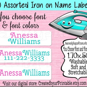 50 Custom Iron On Labels Iron On Clothing Labels Daycare Labels Kids Name Labels Personalized Iron on Tags Camp Clothing Labels Nursing Home