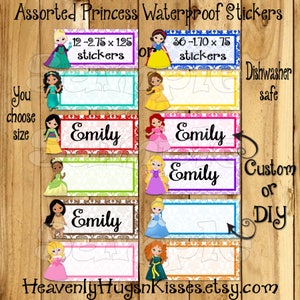 Princess Dishwasher safe and Waterproof Kid&#39;s Labels name stickers Princess name tags Daycare Stickers School labels This belongs to sticker
