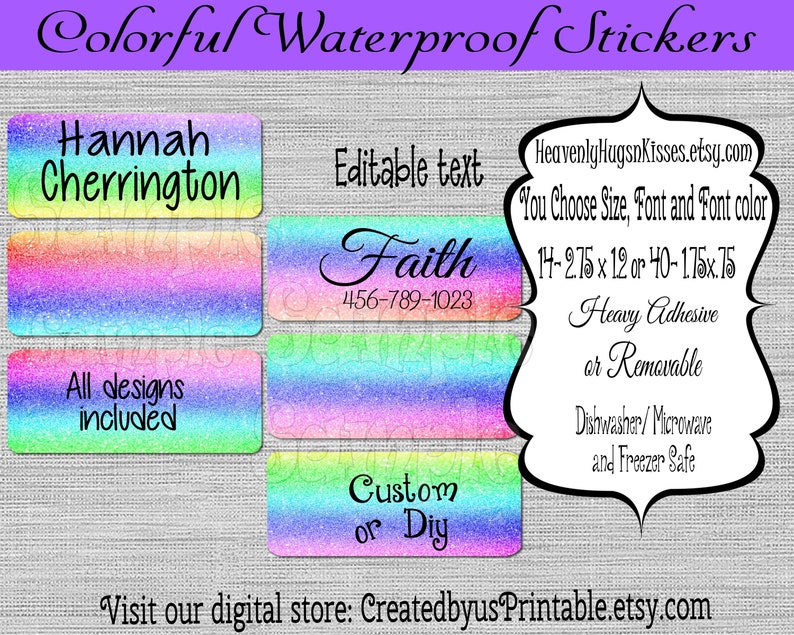 School Supply Labels Dishwasher Safe Kid S Name Labels Etsy
