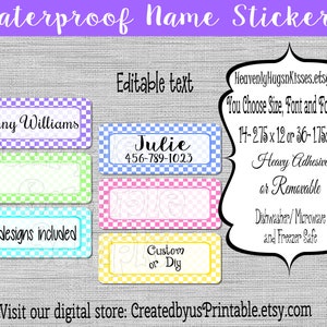 Waterproof labels Dishwasher safe Girl School labels Kid&#39;s Labels name stickers Daycare Sticker name tags Checkered This belongs to stickers