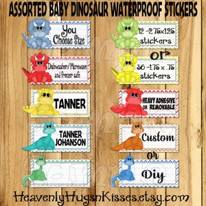 Baby Dinosaur Dishwasher safe and Waterproof Kid&#39;s Labels Dinosar Daycare Sticker name tags School labels baby bottles decals sippy cups