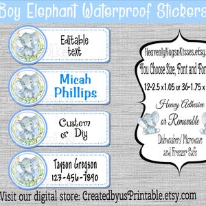 Daycare labels Boy elephant Dishwasher safe waterproof kid&#39;s labels Name labels Baby bottle decals School supply labels Sippy cup labels