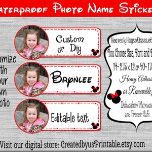 Dishwasher safe and Waterproof Kid&#39;s Labels Minnie photo name stickers school name tags Custom Daycare Stickers Personalized School labels