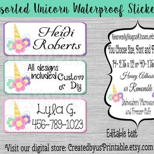School supply labels Girl Daycare Labels Unicorn Dishwasher safe Waterproof Kid&#39;s Labels name labels Unicorn Personalized Name Labels