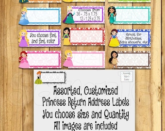 Princess address labels Personalized address Labels return address labels Princess stickers envelope Seals address Stickers Princess Party