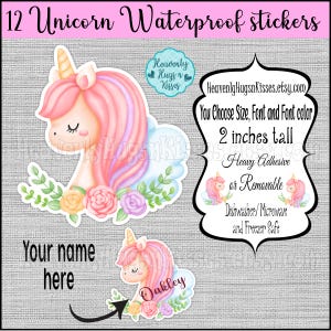 Waterproof Unicorn name stickers Unicorn Dishwasher safe labels Kid&#39;s Labels school name labels Girl Daycare Labels Personalized Name Labels