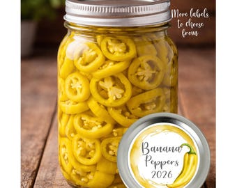 Personalized mason jar labels, Custom canning stickers, Banana pepper labels