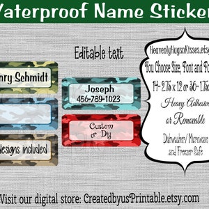 Waterproof Camouflage labels Dishwasher safe Boy School labels Kid&#39;s Labels name stickers Daycare Sticker name tags This belongs to stickers