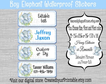 Daycare labels Boy Elephant dishwasher safe waterproof kid's labels Name labels Baby bottle decals Sippy cup labels School supply labels