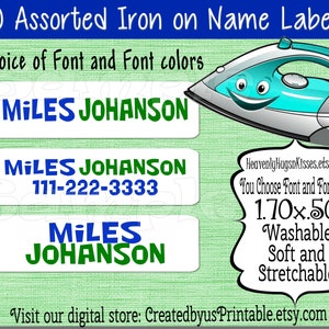 50 Custom Iron On Labels Iron On Clothing Labels Daycare Labels Kids Name Labels Personalized Iron on Tags Camp Clothing Labels Nursing Home