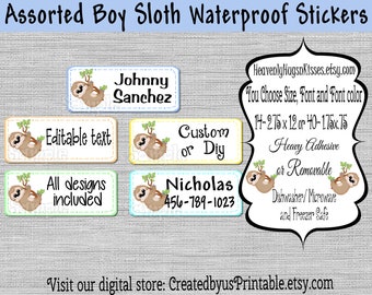 Sloth boy daycare labels dishwasher safe waterproof kid's labels Name labels Name tags School labels Baby bottle decals Sippy cup label