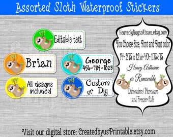Boy sloth dishwasher safe waterproof kid's labels Name label Name tags School supply label Daycare labels Baby bottle decals Sippy cup label