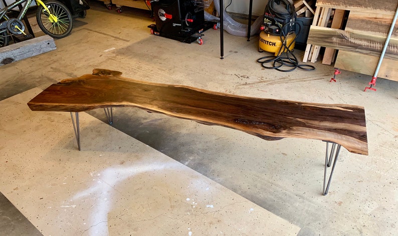 Walnut Live Edge Hairpin Leg Bench Etsy