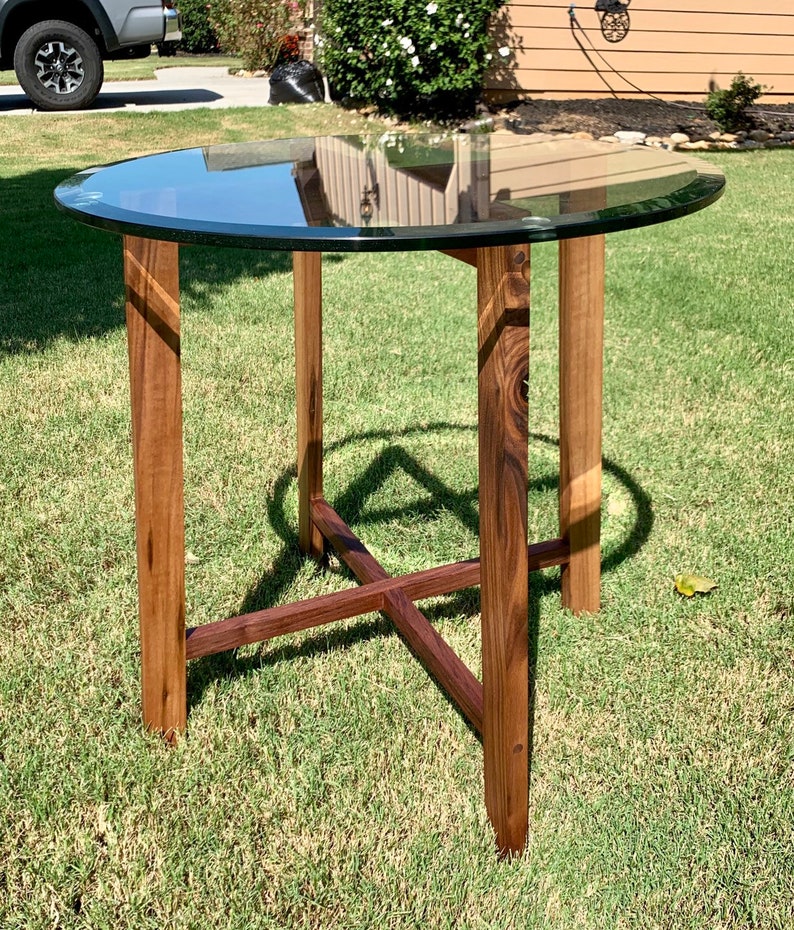 Walnut End Table With Glass Top Etsy
