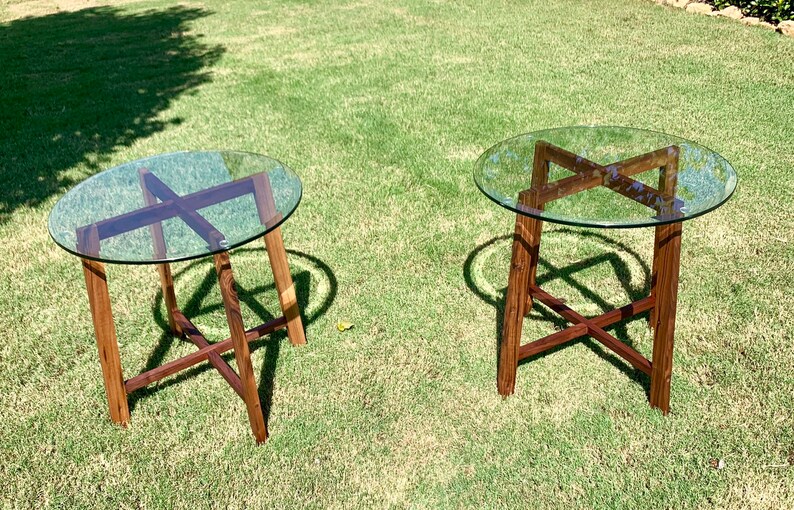 Walnut End Table With Glass Top Etsy