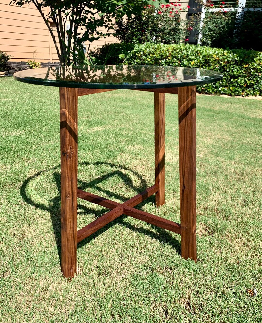 Walnut End Table With Glass Top Etsy