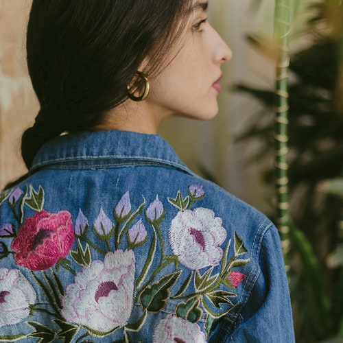 Mexican Floral Embroidery Jean Jacket 