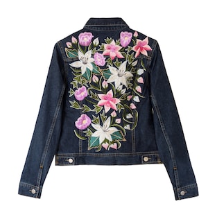 Mexican Floral Embroidery Jean Jacket Vintage Handmade Boho - Etsy