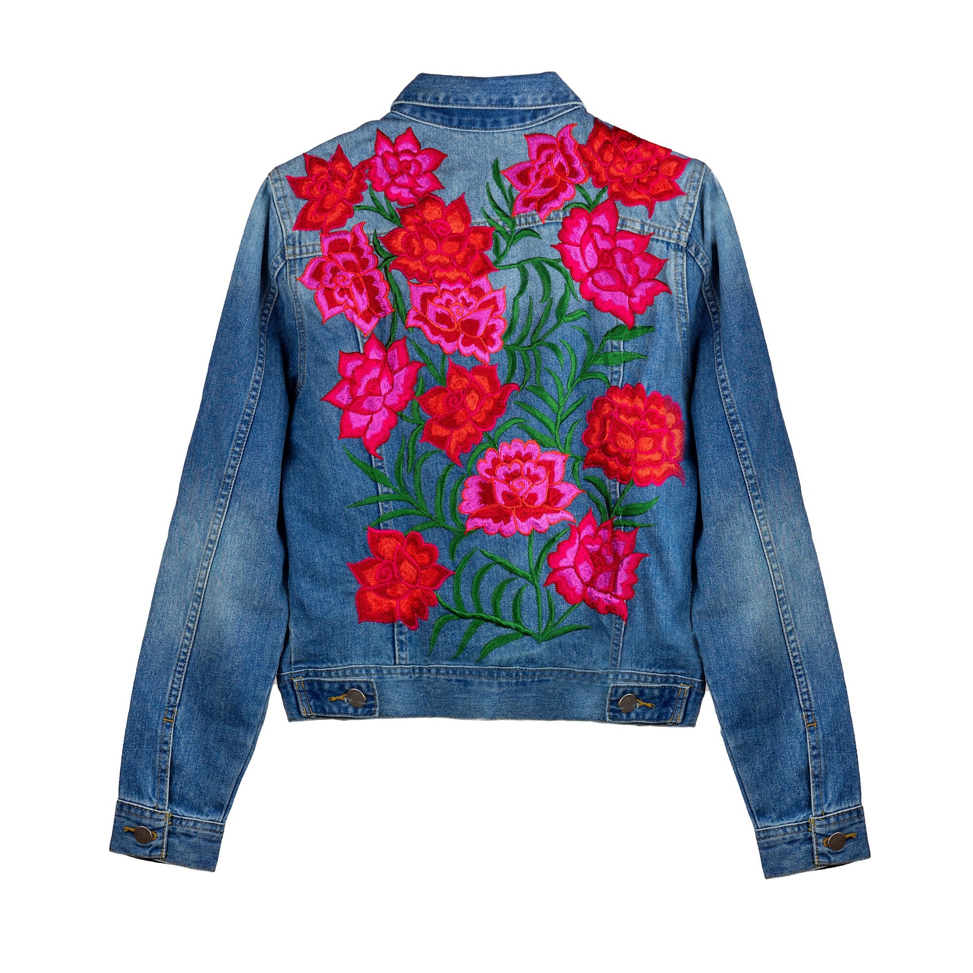 Morelia Light Blue Denim, Handmade Mexican Floral Embroidery Jean