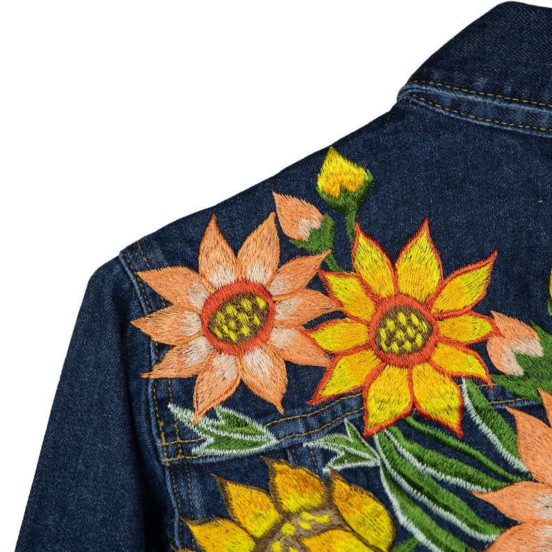 Sunflower Dark Blue Denim Mexican Floral Embroidery Jean - Etsy