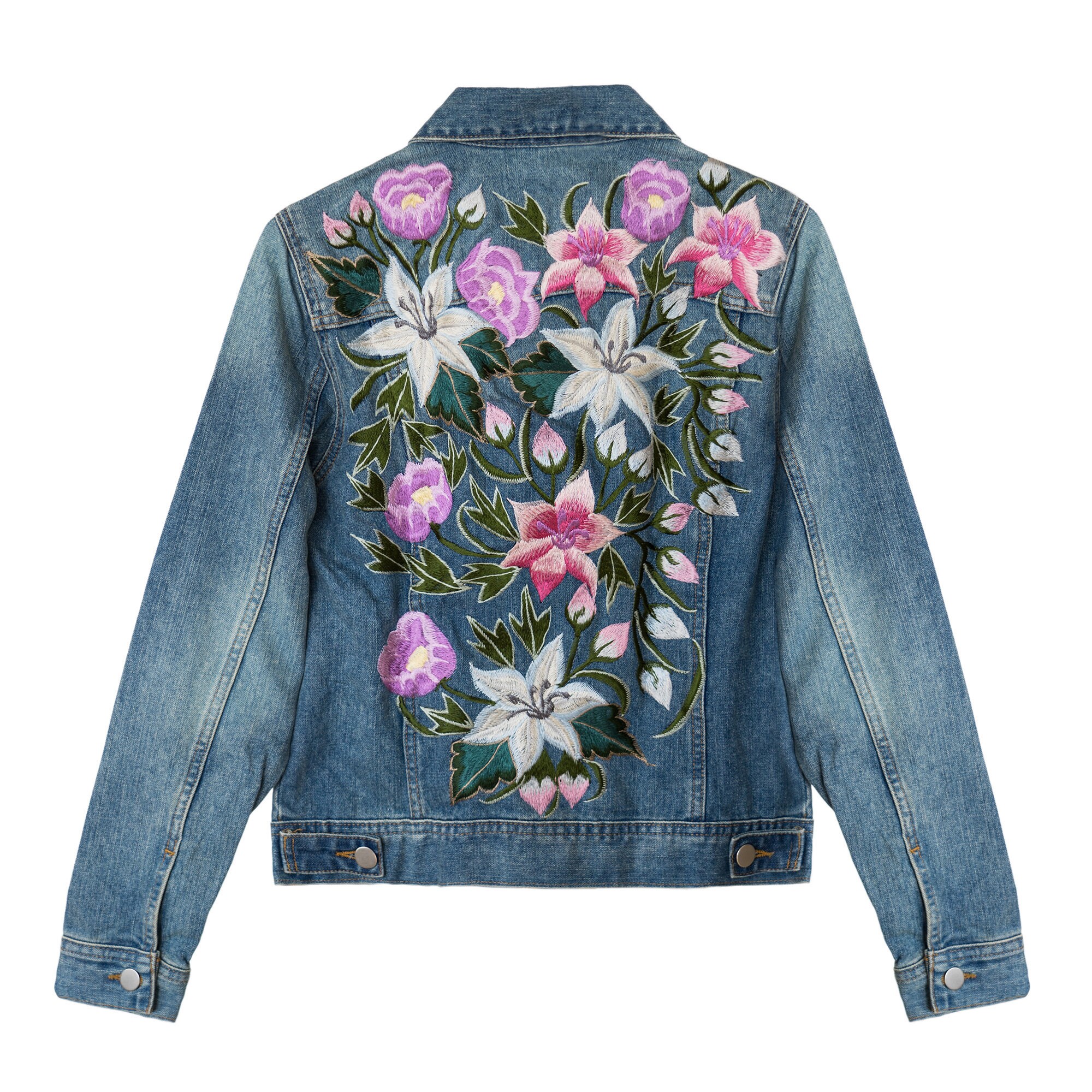 Providencia Light Blue, Handmade Mexican Floral Embroidery Jean