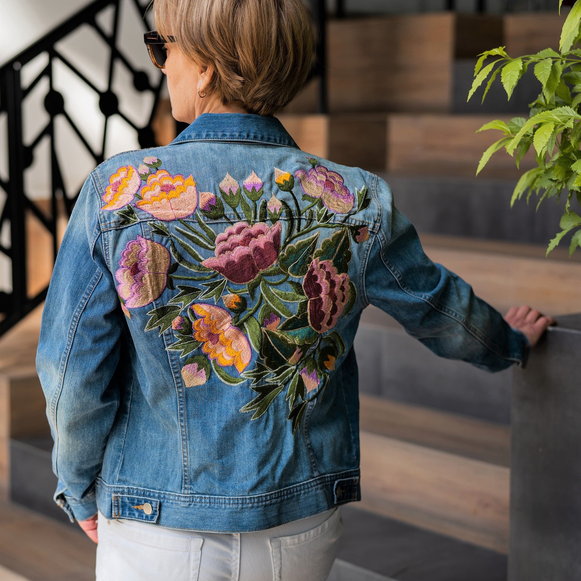 Sunflower Dark Blue Denim Mexican Floral Embroidery Jean -  UK