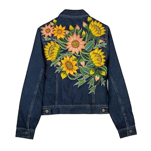 Sunflower Dark Blue Denim Mexican Floral Embroidery Jean - Etsy