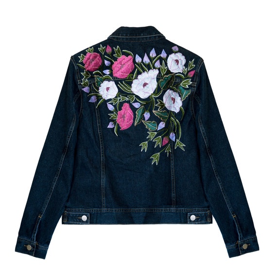embroidered jean jacket etsy