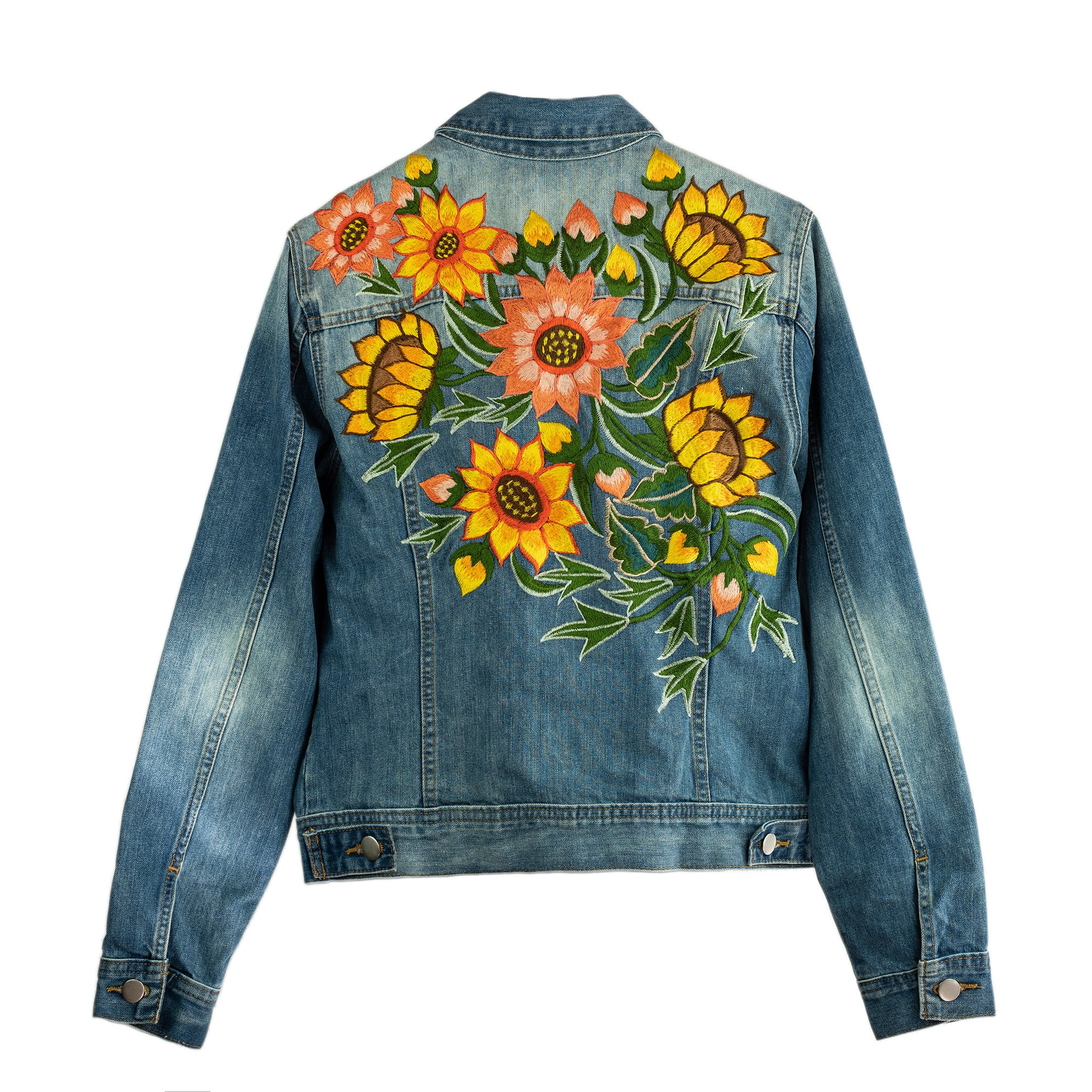 Floral Embroidered Denim Trucker Jacket