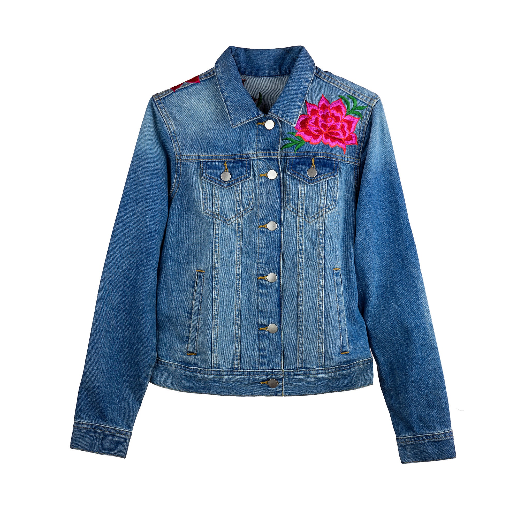 Morelia Light Blue Denim, Handmade Mexican Floral Embroidery Jean