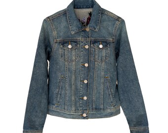 ジャケット・アウター 80s vintage flower denim jeans jacket Sunflower Light Blue Denim, Mexican Floral Embroidery Jean