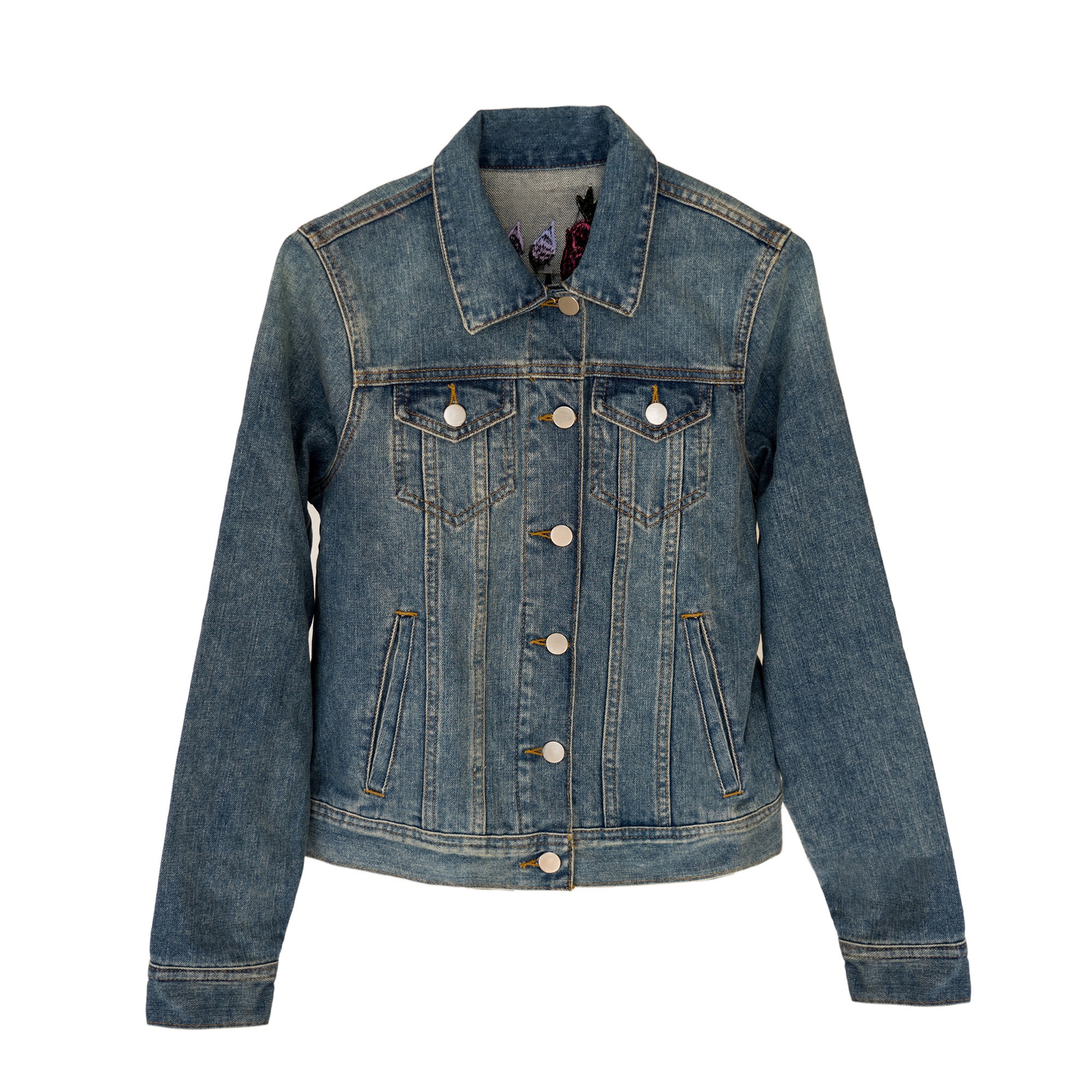 Sunflower Light Blue Denim, Mexican Floral Embroidery Jean