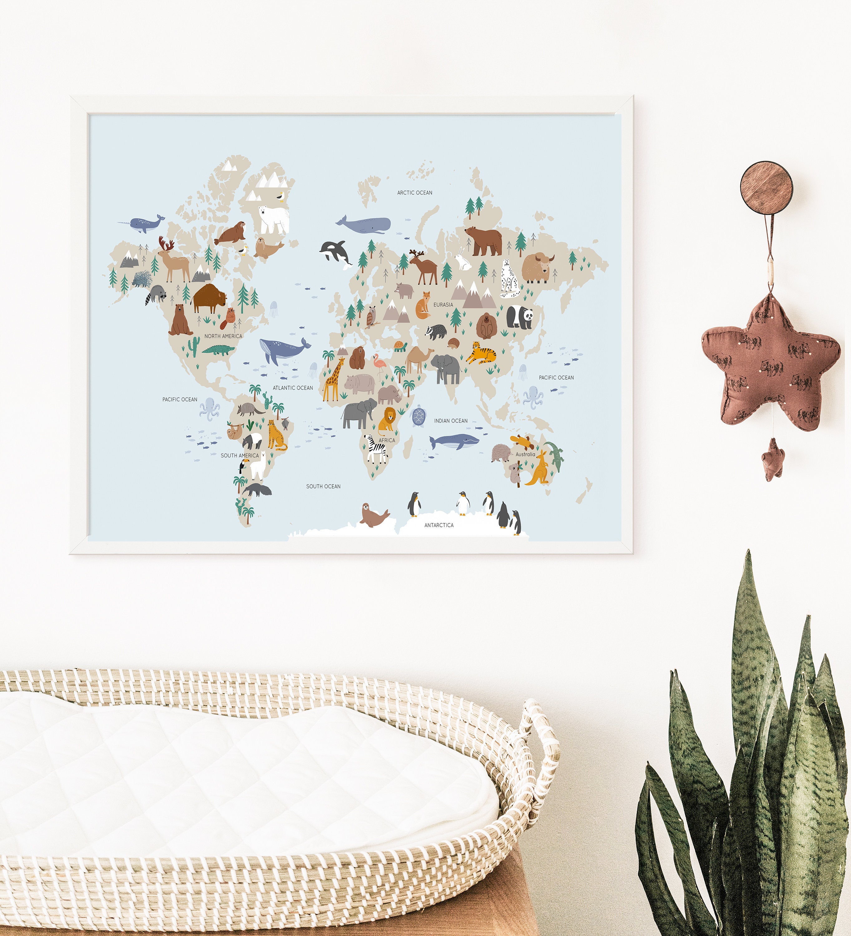 Animals World Map, Kids Animal World Map Print, World Map Nursery ...