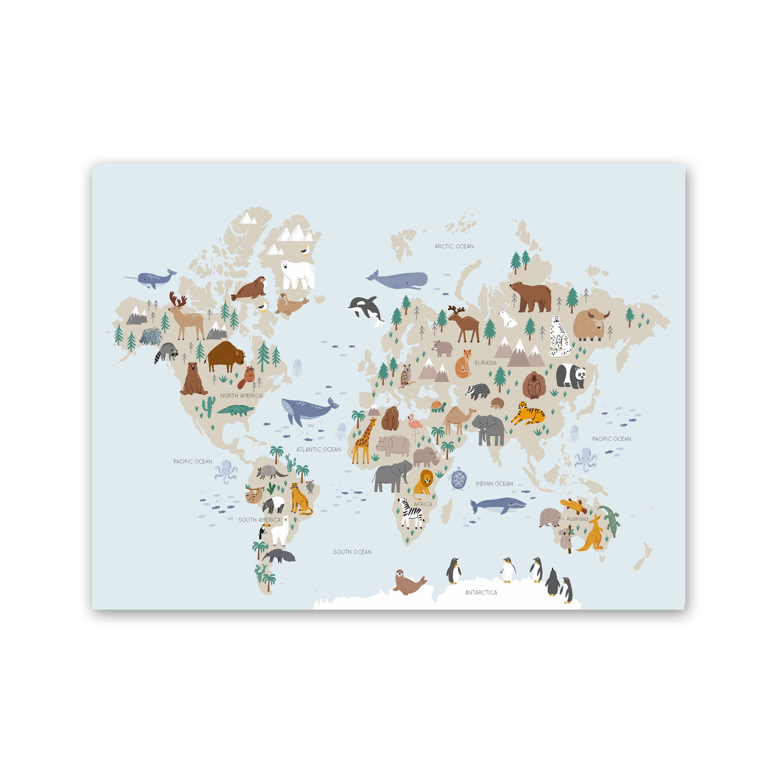 Animals World Map, Kids Animal World Map Print, World Map Nursery ...