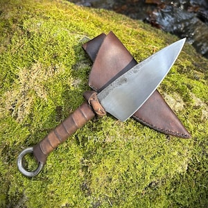 Hand Forged Celtic Knife, High Carbon Steel, Pagan La Tene History (Leather Sheath)