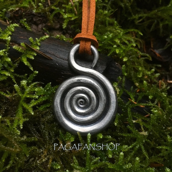 Spiral Pendant Handmade Forged Jewellery Blacksmith Iron Steel Necklace History Celtic Fantasy Gift Pagan