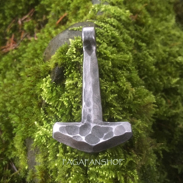 Fait main, Forgé, Forgeron, Viking, Norse, Marteau de Thor, Mjollnir, Pendentif, Bijoux, Fer, Acier, Histoire, Païen, Collier