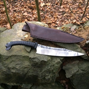 Orc knife, Blacksmith handmade forge, High carbon steel, Fantasy, Leather sheath