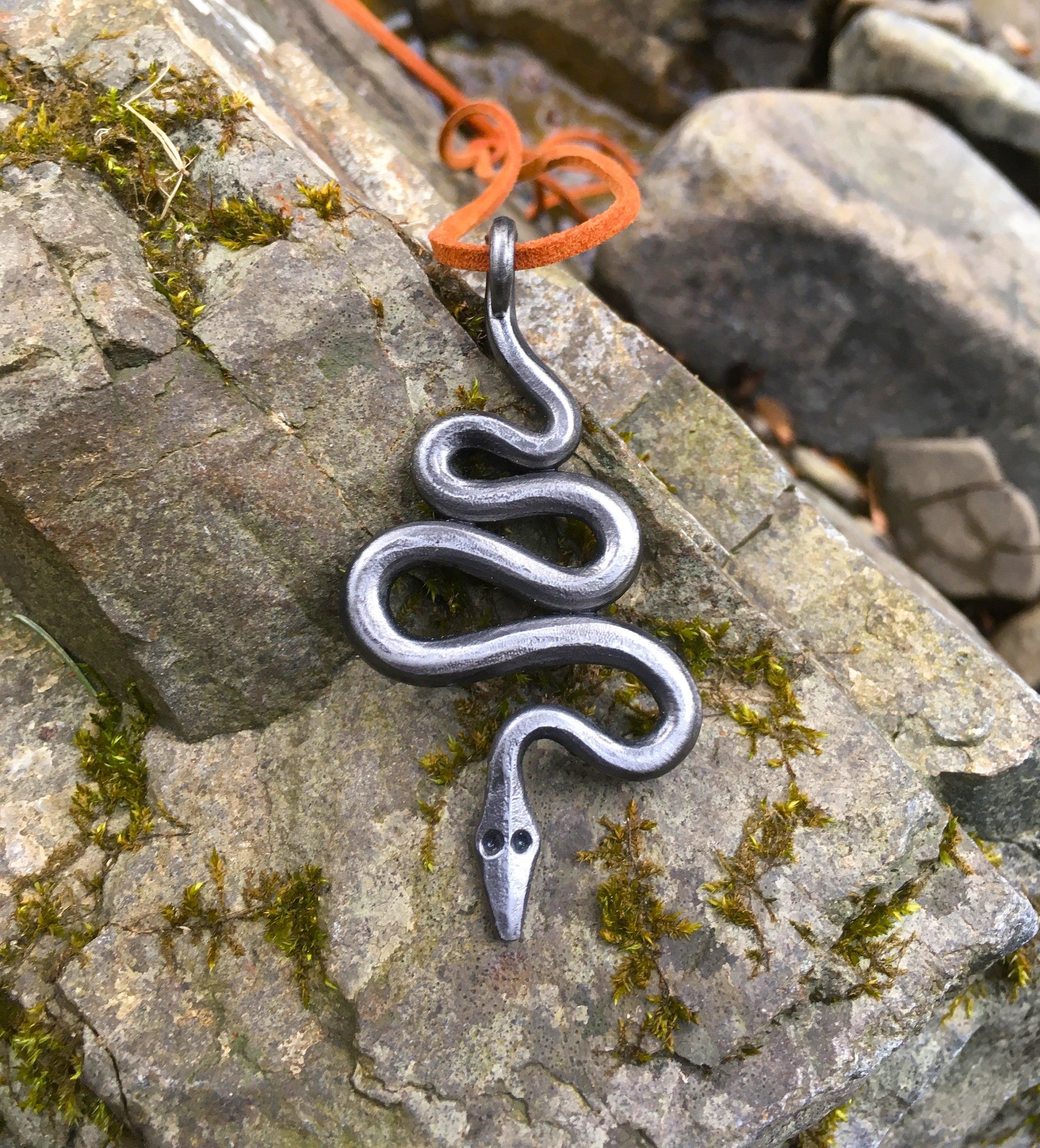 Snake Pendant Handmade Forged Jewellery Blacksmith Iron Steel Serpents Necklace History Fantasy Viking Gift Midgardsorm