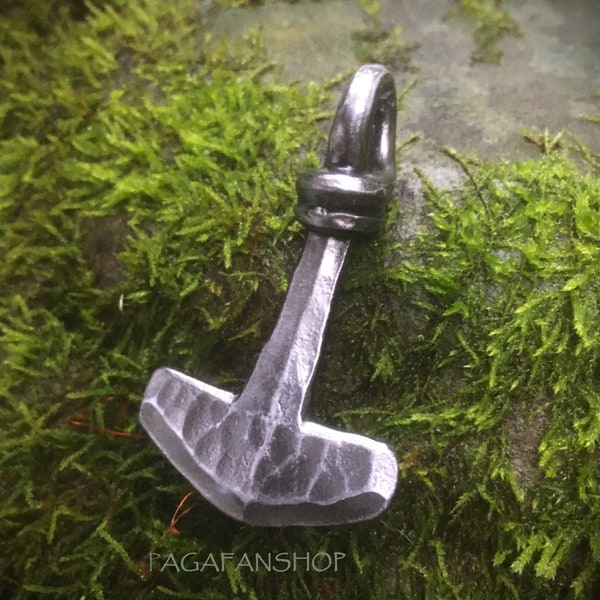 Handmade forge Thor hammer pendant, Blacksmith iron steel amulet, Viking, Pagan Norse jewellery, Mjolnir