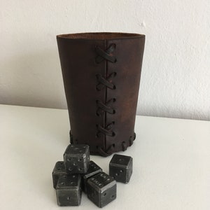 Handmade Leather cup with set 6 small dice