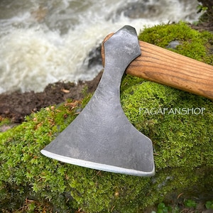 Handmade viking Axe, blacksmith forge authentic replica, Pagan norse craft tool, medieval, iron steel historical warrior tool