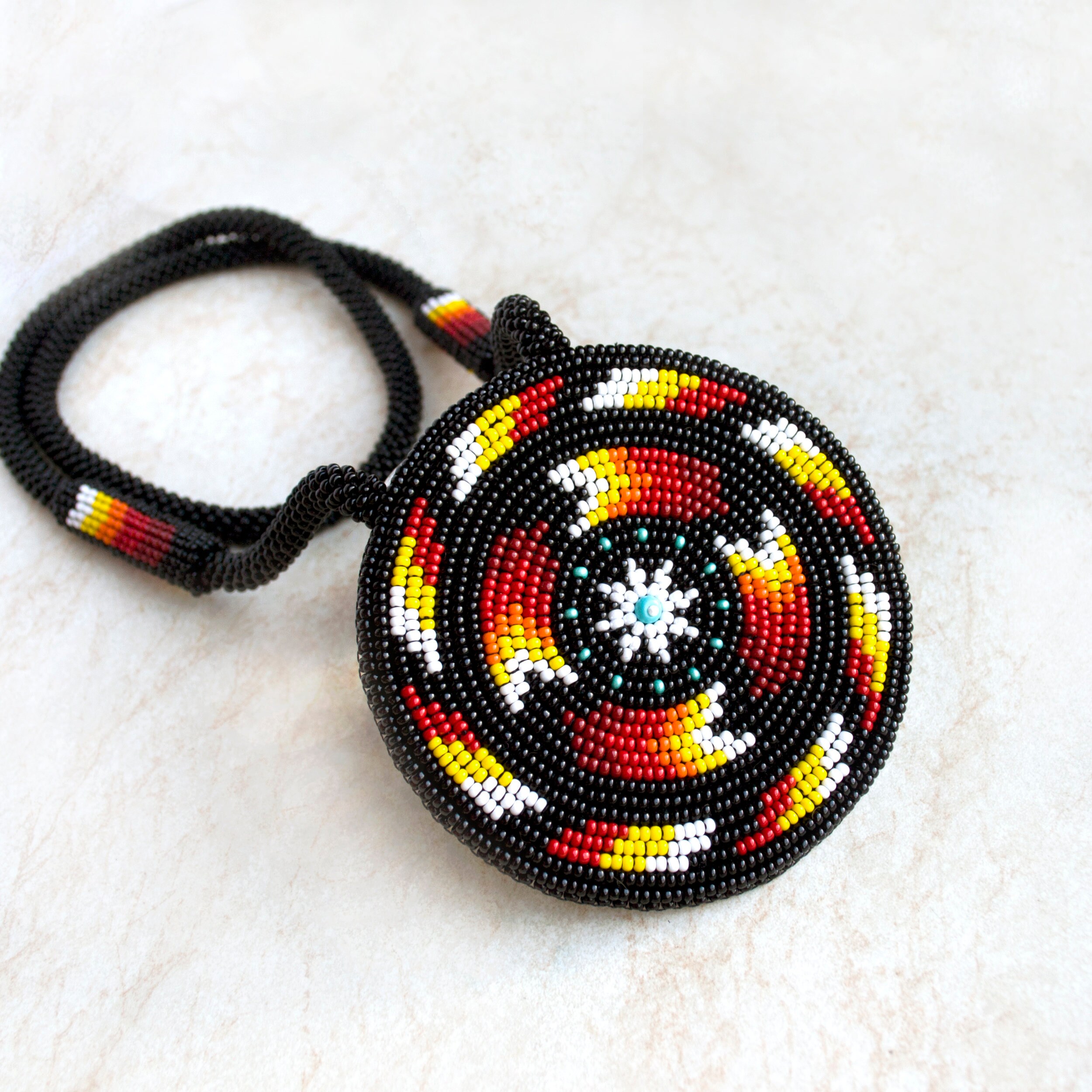 Native Style Traditional Medicine Wheel Medallion, Beaded Traditional Necklace Etsy