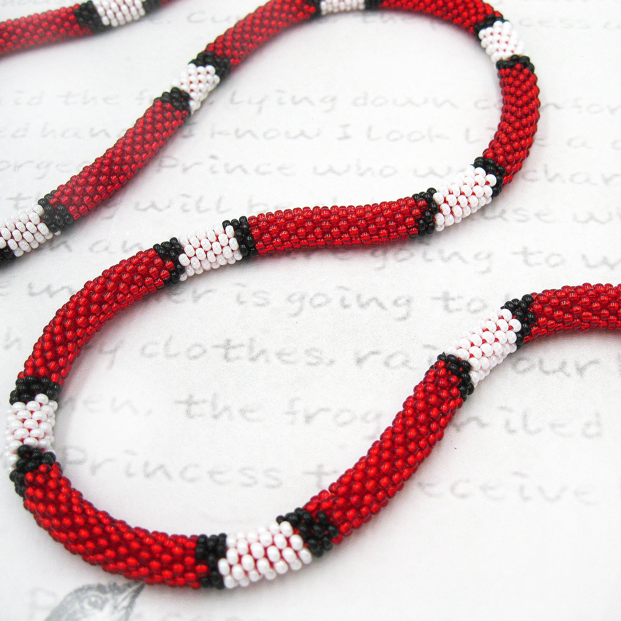 Red Black Snake Ouroboros, Bead Crochet Vampire Collar Snake.