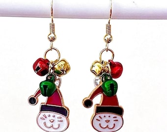 HUAGEO Acrylic Christmas Cat Earrings - Cute Kitten Dangle Earrings With Red Hats & Snowflakes, Holiday Gift For Women